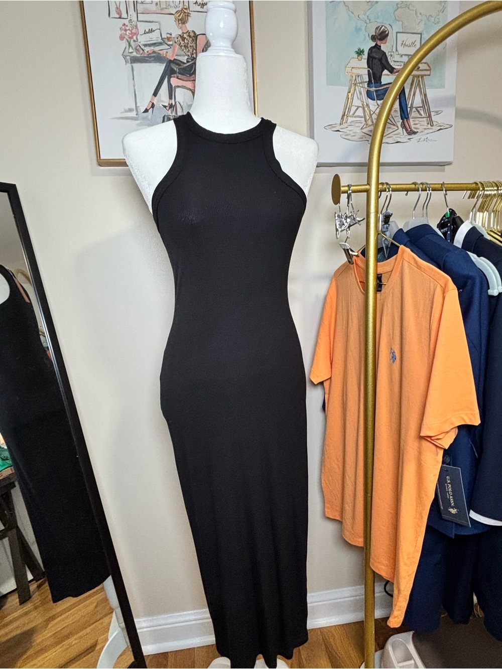 SKIMS Soft Lounge Black Ribbed Long Slip Maxi Dress Size Medium